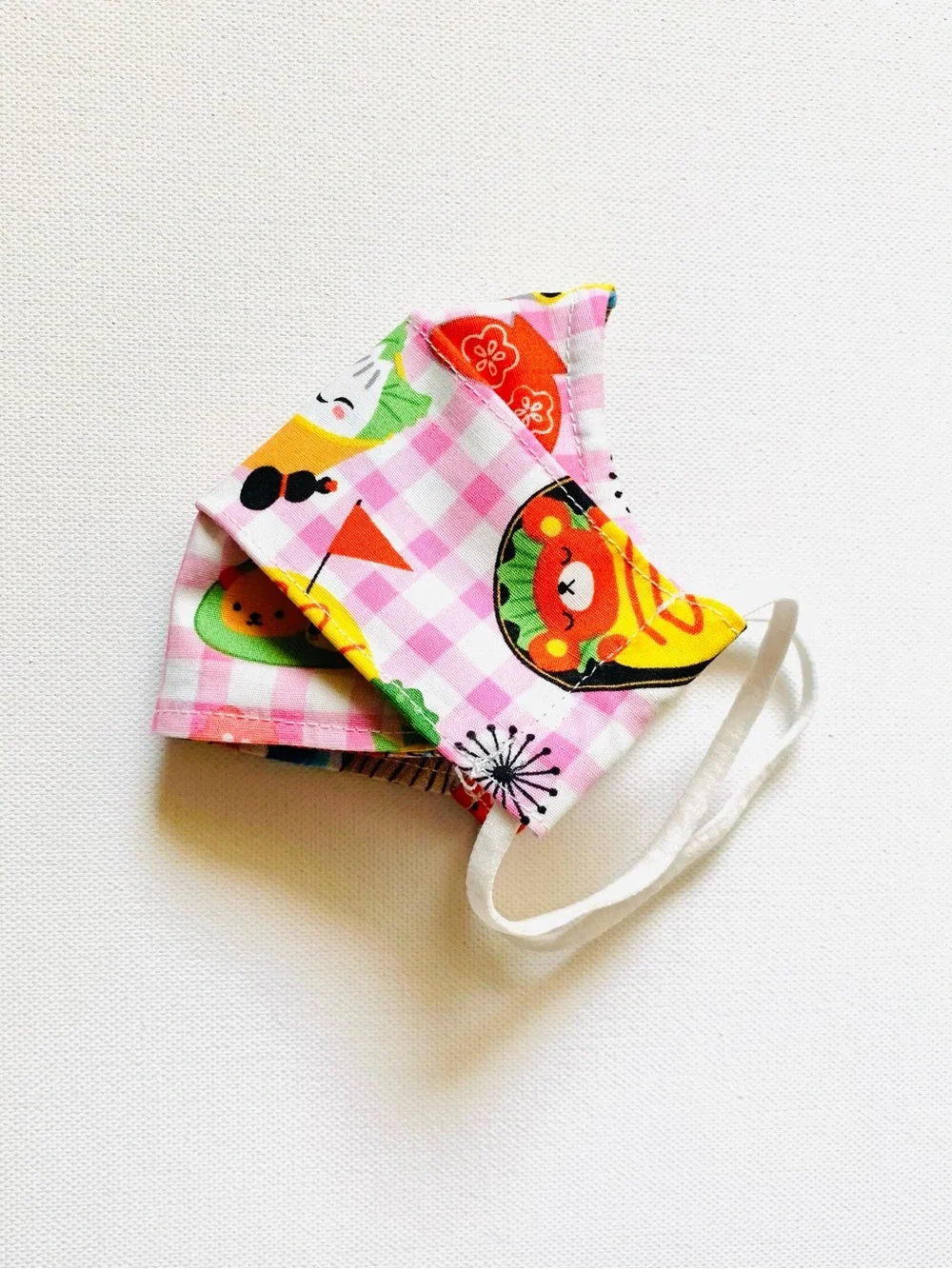 NEW Handmade Pink Gingham Bento Print 3D Kids Cotton Face Mask